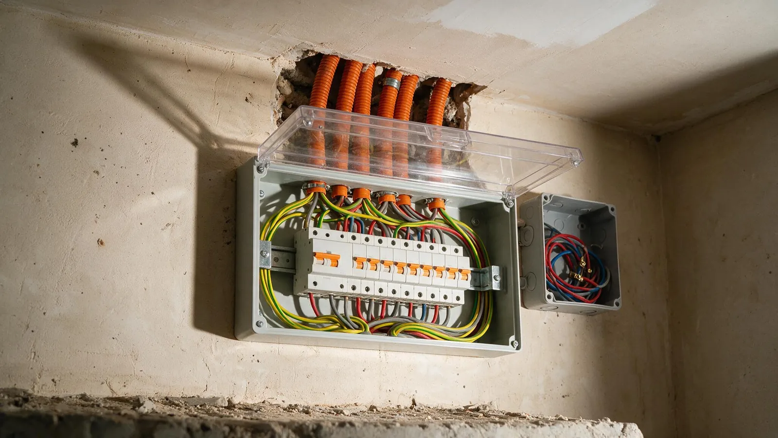 Cuadro eléctrico nuevo y cableado por tubo corrugado en una vivienda en reforma en Madrid